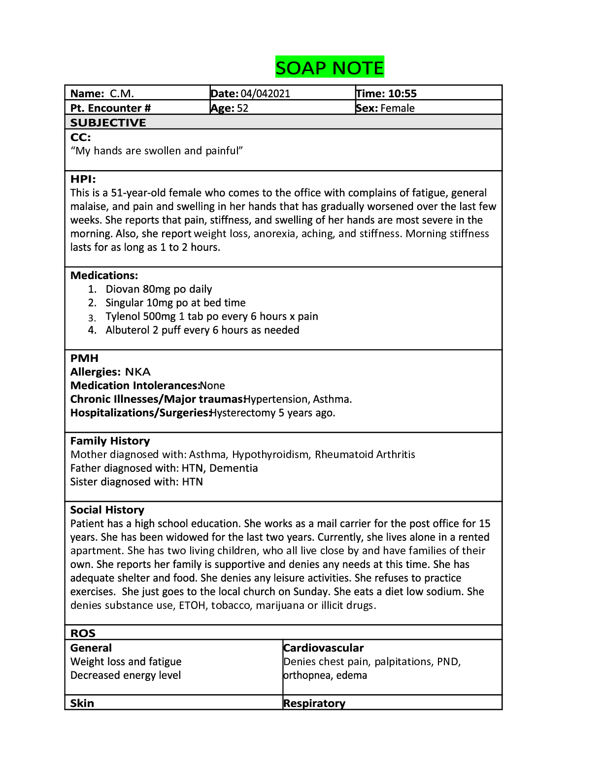 Preview image of SOAP NOTE Rheumatoid Arthritis document
